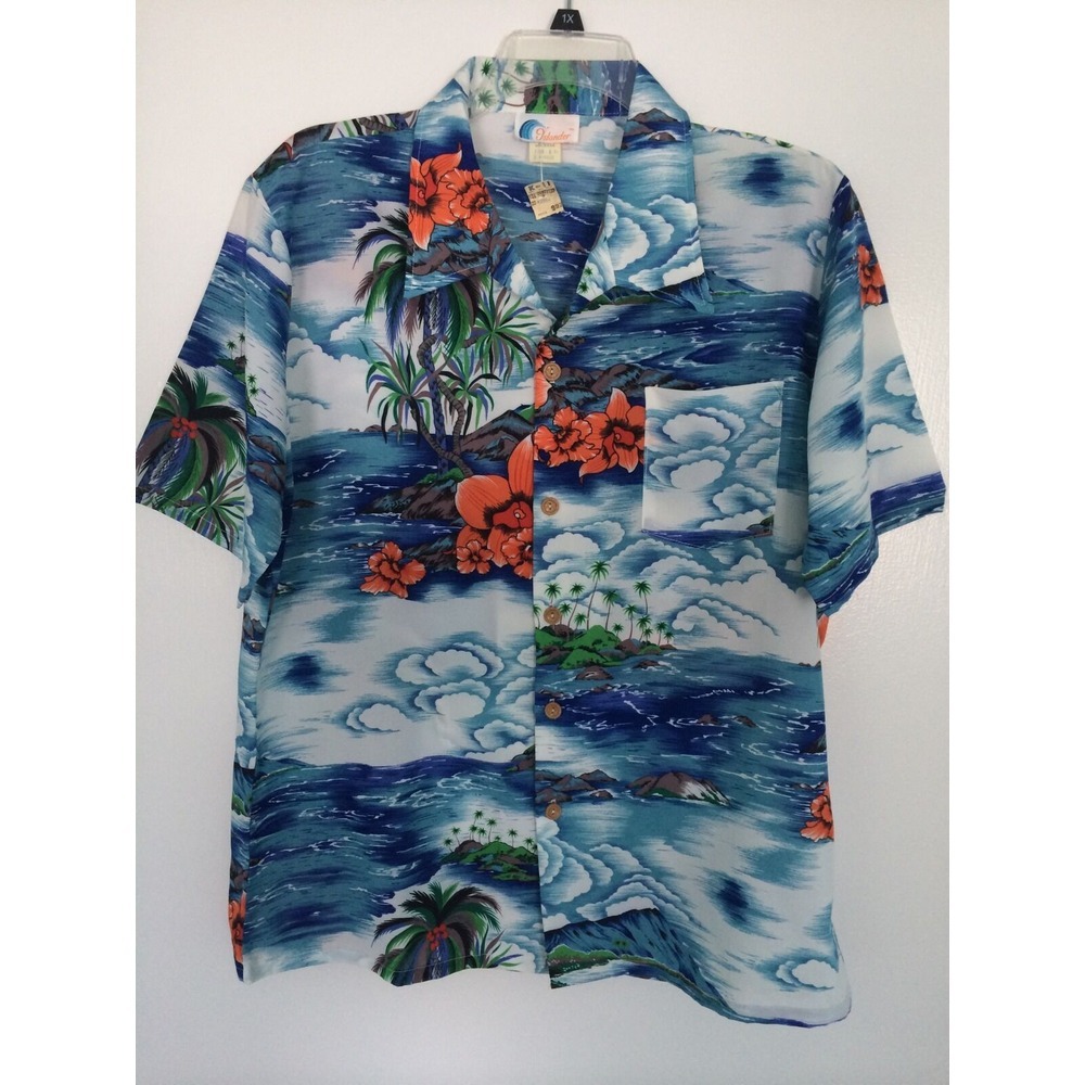 Vintage Islander‎ Polyester Shirt Hawaiian Scene Blue Size XL Made In USA NWT
